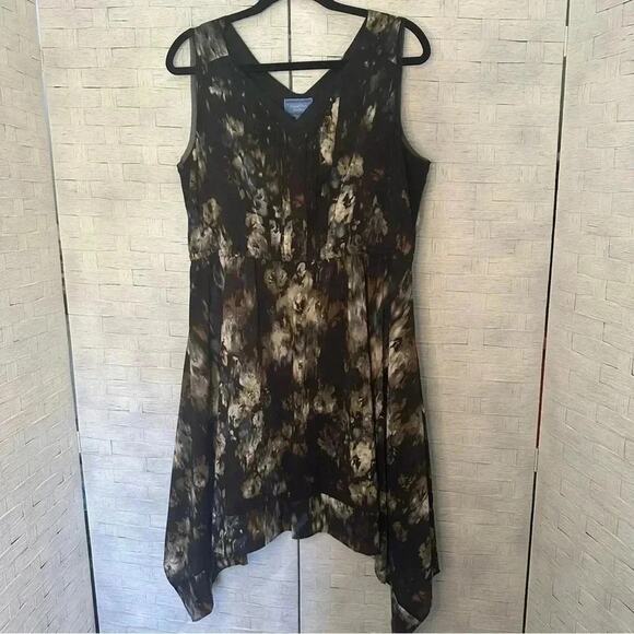 Simply Vera Vera Wang Black Abstract Flower sleeveless Dress asymmetrical - Picture 1 of 6
